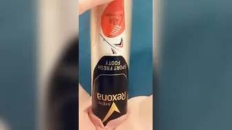 Fucking my tight cunt with a deodorant can part two