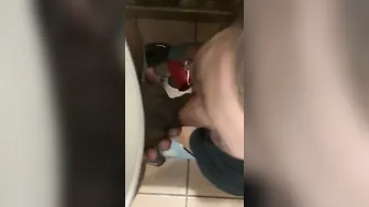 Old Lady Eats bbcs Inside restroom stall while she pees at Casino