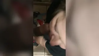 Old Lady Eats bbcs Inside restroom stall while she pees at Casino