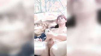 master jerking off inside a tent