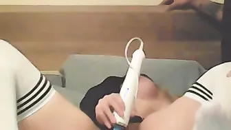 Babe Mom Wearing kneehigh socks ejaculates ROUGH with her sex toy
