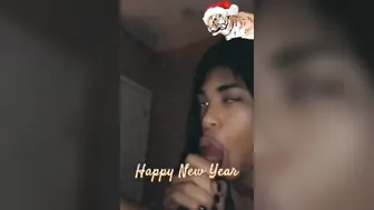 Lady Boy blowing big black cock on new years