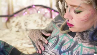 TATTOO cunt with mouth masturbating fingers her vagina and booty fucks her ANAL with a vibrator and GAPES prolapse