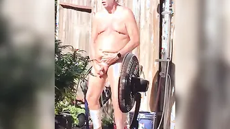 Hands free cummed inside shower outdoor