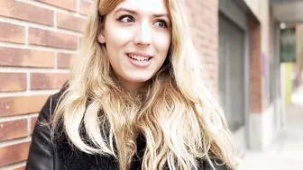 Cute blonde is seduced into the street with cash to have sex