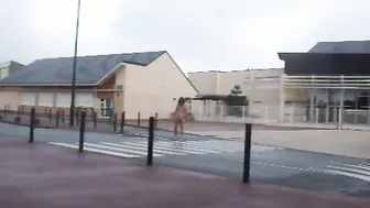 Nude into the street totally naked into outside