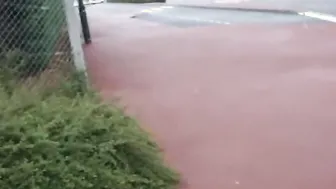 Nude into the street totally naked into outside