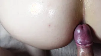 Thin Teens girlfriend Oiled bubble booty getting Cum on butt and after it anal jizzed