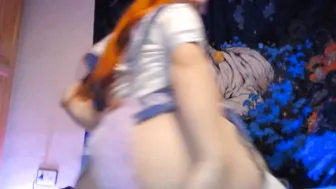 Ginger with School Uniform Anal plug tail and Nipple Clamps Masturbates with Vibrator