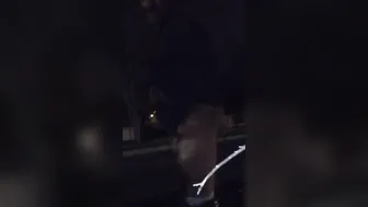 RISKY MASTURBATION INTO OUTDOORS SIDEWALK AT NIGHT