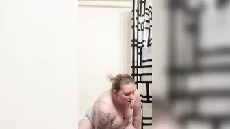 Bbw double fucks herself into restroom