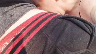 giving him a risky Fellatio inside Outdoor