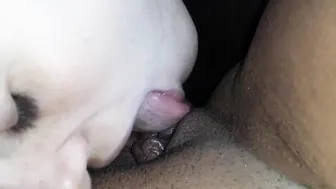 She gently licks my twat and nipples until I cum