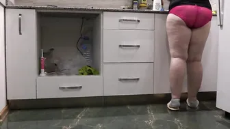 Inside the kitchen into red underwear old bbw cougar