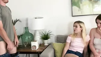 CFNM mistresses sucking off nuts and dick inside sexual 3some