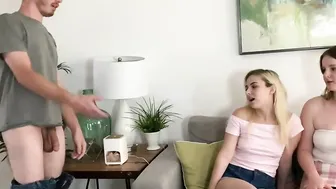 CFNM mistresses sucking off nuts and dick inside sexual 3some