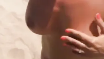 Bg filthy peeing on titties on beach
