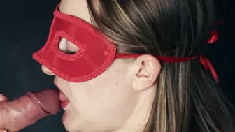 Head with red lipstick ends with gigantic creampie on face.