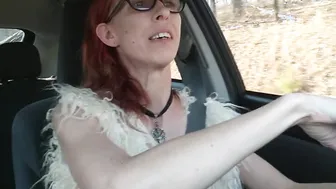 Driving Masturbation with electric nipple clamps smoking and sex toy