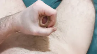 Gigantic creampie on bushy masculine dude.