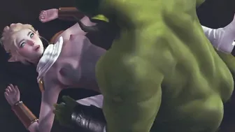 Orc creampie on the body of a adorable elf