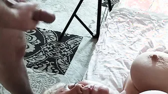 the bitch getting a portion of cum on her face