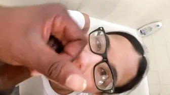 Unmasked cheating Hispanic mom eating penis into the bathroom