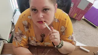 BOMBSHELL Dark Haired Secretary having a much needed smoke