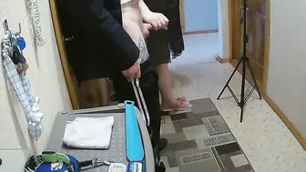 A friend jerks off my dick into the front room