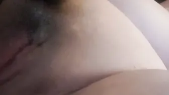 Hispanic uses body massager for play with her soak sticky snatch.
