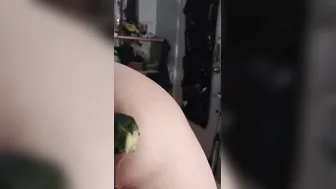 Filthy Whore does double penetration with Vegtables