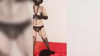 Gothic beauty cosplay mom striptease and toying
