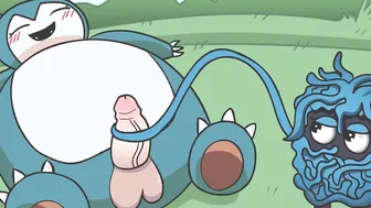 Adorable Pokemon Try to Please A Snorlax
