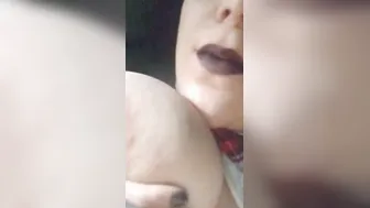 Sucking Off own nipple smoke bdsm solo banged with new sex toy