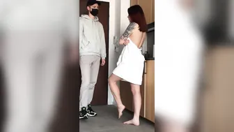 Sex with the delivery boy ORAL SEX and drink cum