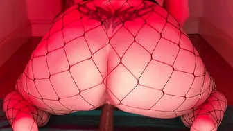 UHD 4K Hoe CADY NICE German Amateur ride big black cock Toy inside Fishnet with her tight Vagina and Nice Ass