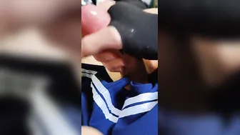 Adorable femboy jerks off and jizzes twice