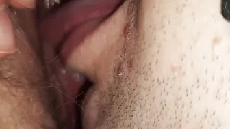 Amateur intense closeup thick bushy twat eating