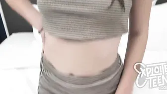 Brand new dark haired barely legal with a bald cunt blows dick