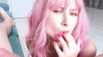 Pink Haired Skank Gently Blows Cock and Licks My Nuts Like Lollipops