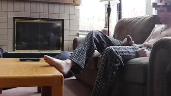 Cumming behind repairmans back half-nude