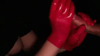Red Pvc Gloves GloryHole Hand Job