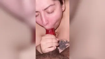 Sucking Off a Fruit roll up off daddy cock 