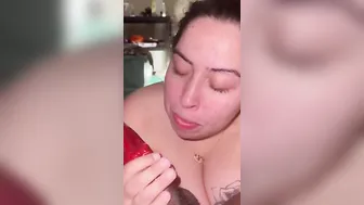 Sucking Off a Fruit roll up off daddy cock 