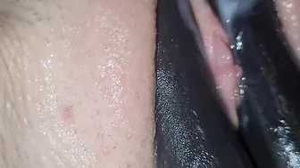 Fucking blind folded mistress with sex toy into her booty and