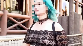 Braless into mesh top - Las Vegas exhibitionist