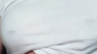 Big Tit cougar Wetting my T-shirt without Bra and got Orgasm by Pierced Nipples having fun