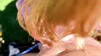Extreme fellatio on a outside terrace into Italy with sloppy Hanjob and cum into mouth :P