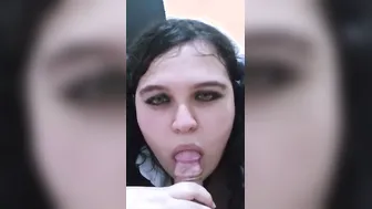 American school chick sucking off my cock. I cum into her