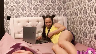 My sister was working at her laptop I came to her room she didnt know that I was going to